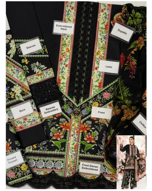 Digital Printed Lawn Embroidered Dress With Printed Chiffon Dupatta (Unstitched) (DRL-2273)