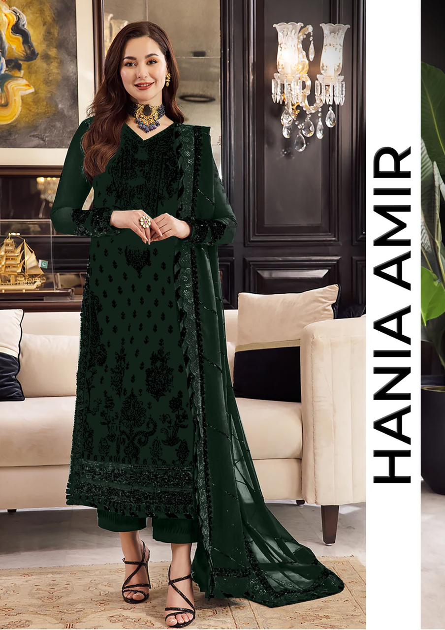 Latest embroidered cotton dress wear by hania amir