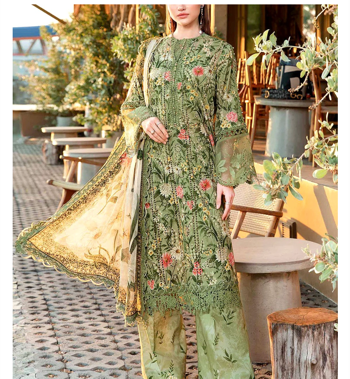 All-Over Print Schiffli Embroidered Lawn Dress with Chiffon Dupatta