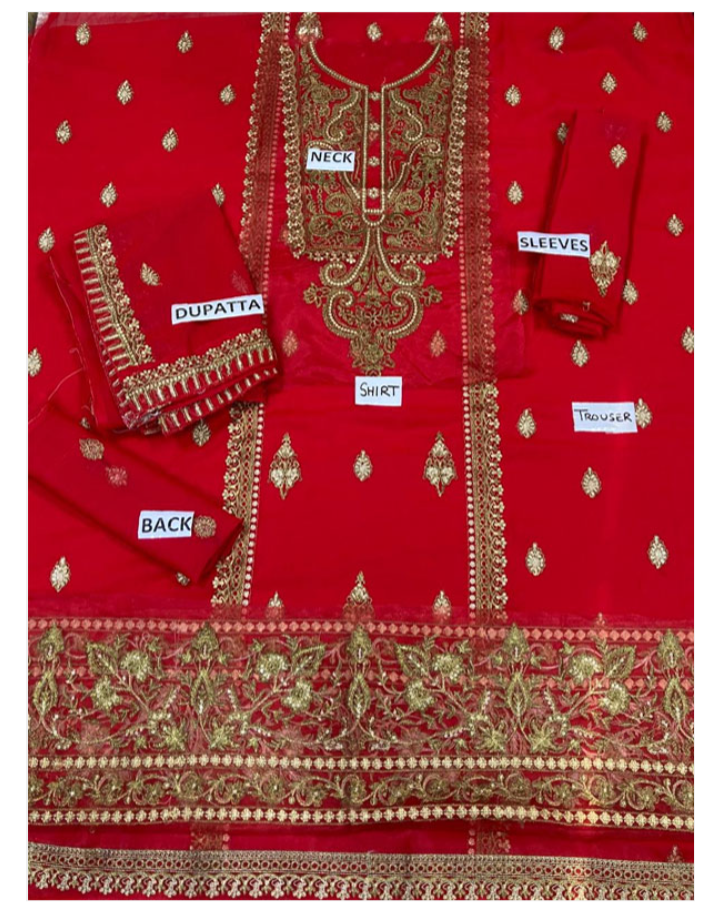 Latest Chiffon Heavy Embroidered Dress With Chiffon Embroidered Dupatta 3 Pec Suit (Unstitched)