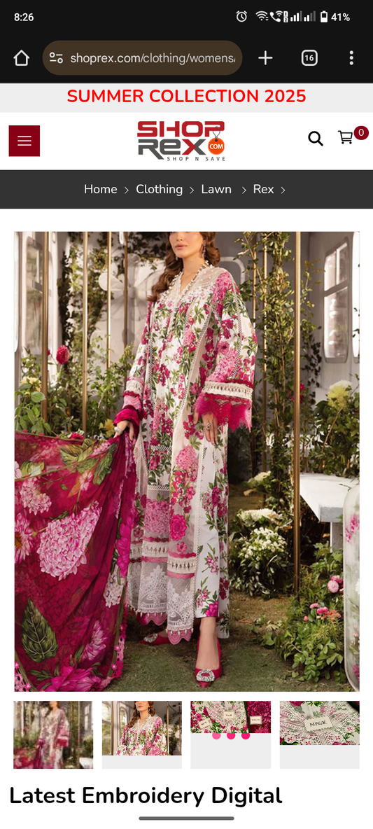 Latest Embroidery Digital Printed Lawn Dress With Printed Chiffon Dupatta 3Pcs Suit (Unstitched) (DRL-1664)