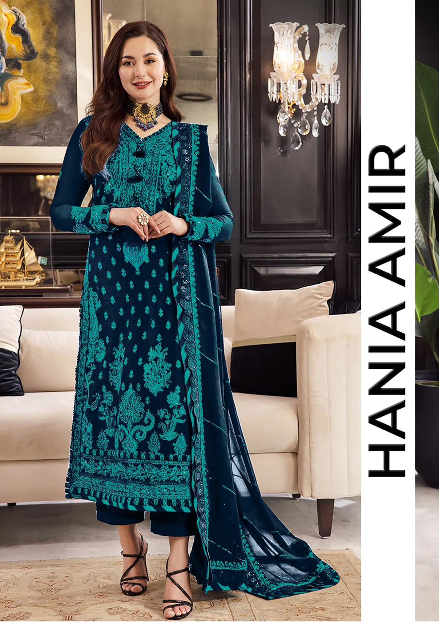 Latest embroidered cotton dress wear by hania amir