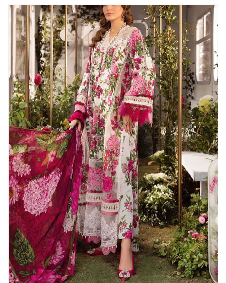 Latest Embroidery Digital Printed Lawn Dress With Printed Chiffon Dupatta 3Pcs Suit (Unstitched) (DRL-1664)