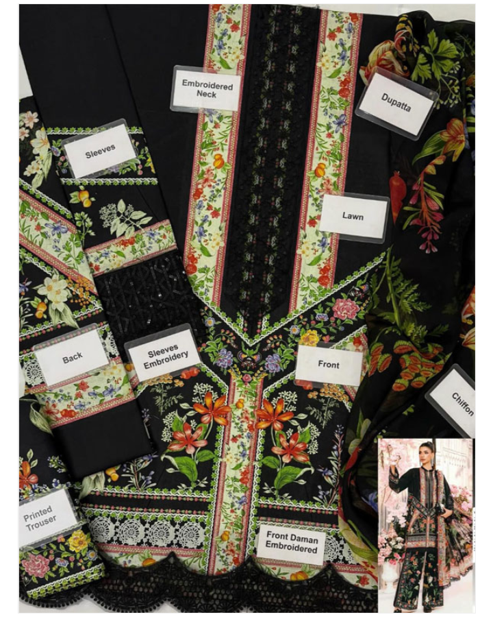 Digital Printed Lawn Embroidered Dress With Printed Chiffon Dupatta (Unstitched) (DRL-2273)