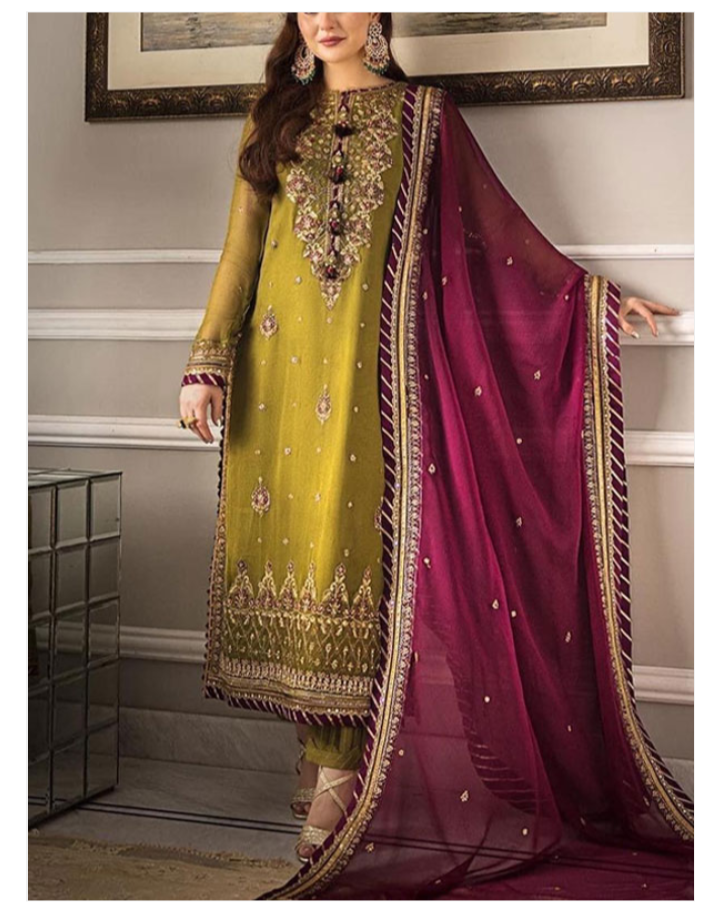 Chiffon Sequence Heavy Embroidered Dress With Chiffon Embroidered Dupatta (Unstitched) (CHI-895