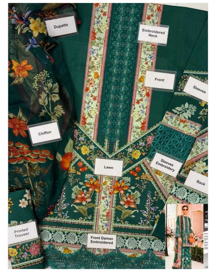 Digital Printed Lawn Embroidered Dress With Printed Chiffon Dupatta (Unstitched) (DRL-2272)