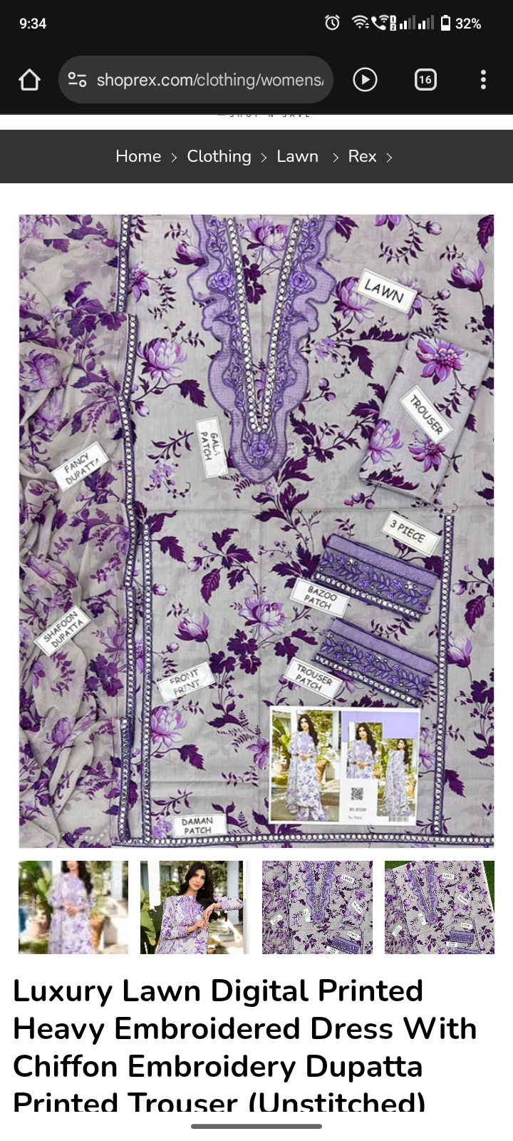 Luxury Lawn Digital Printed Heavy Embroidered Dress With Chiffon Embroidery Dupatta Printed Trouser (Unstitched) (DRL-2281)