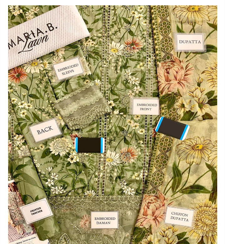 All-Over Print Schiffli Embroidered Lawn Dress with Chiffon Dupatta