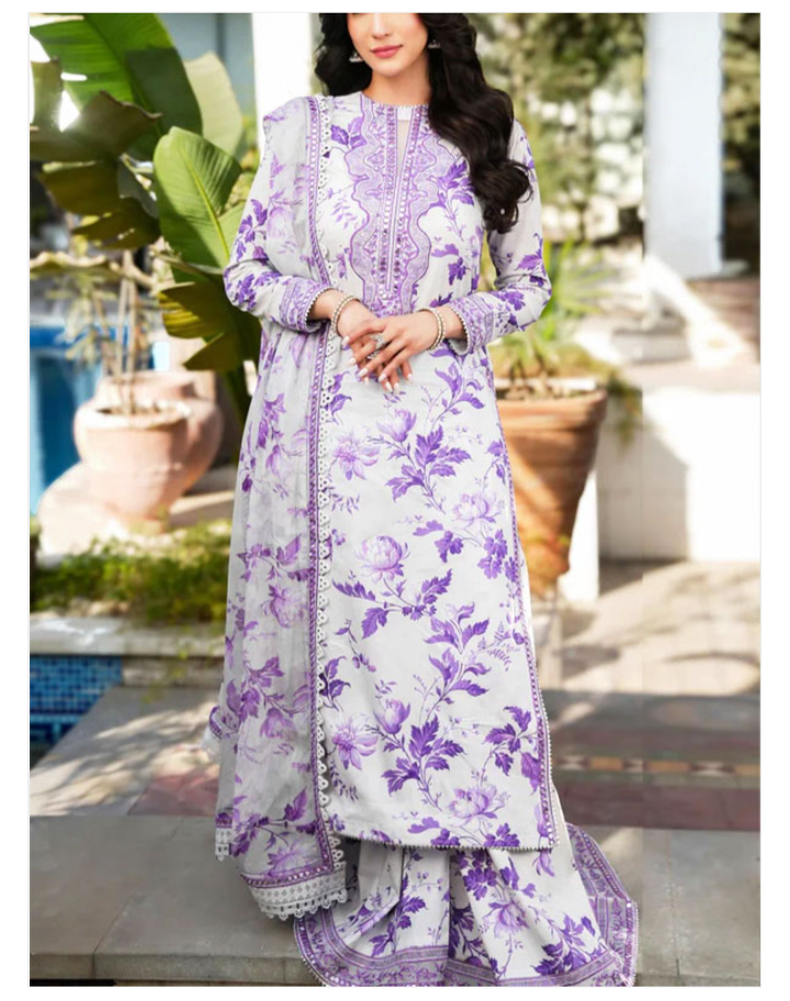 Luxury Lawn Digital Printed Heavy Embroidered Dress With Chiffon Embroidery Dupatta Printed Trouser (Unstitched) (DRL-2281)