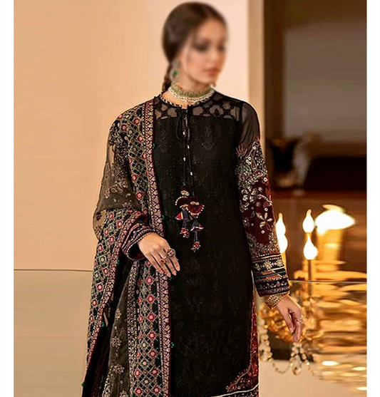 Heavy Sequins Embroidered Black Cotton Dress 2025 with Printed Diamond Dupatta